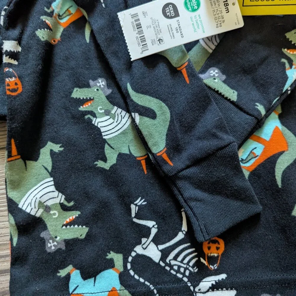 NWT Carter's Toddler Halloween Black Orange Glow Pajamas Shirt 4-piece Set 18m